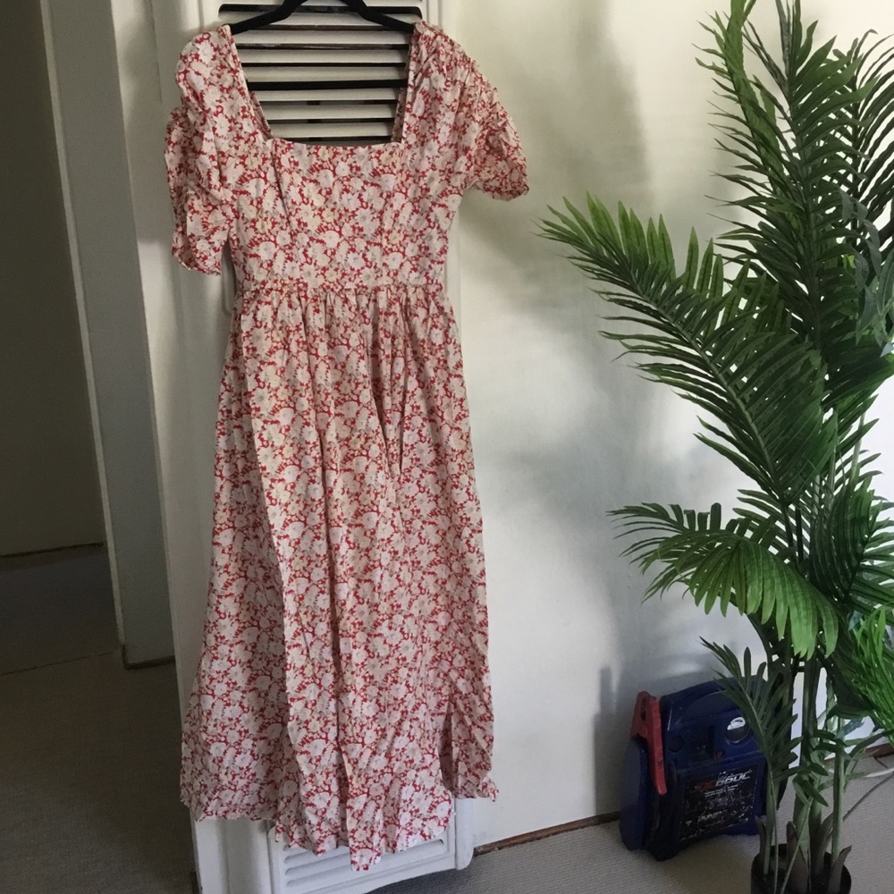 Free People She’s A Dream Red & Cream Floral Midi Dress - sz 6 - Picture 4 of 14
